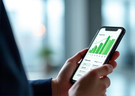 Person using a sleek smartphone showing high conversion charts